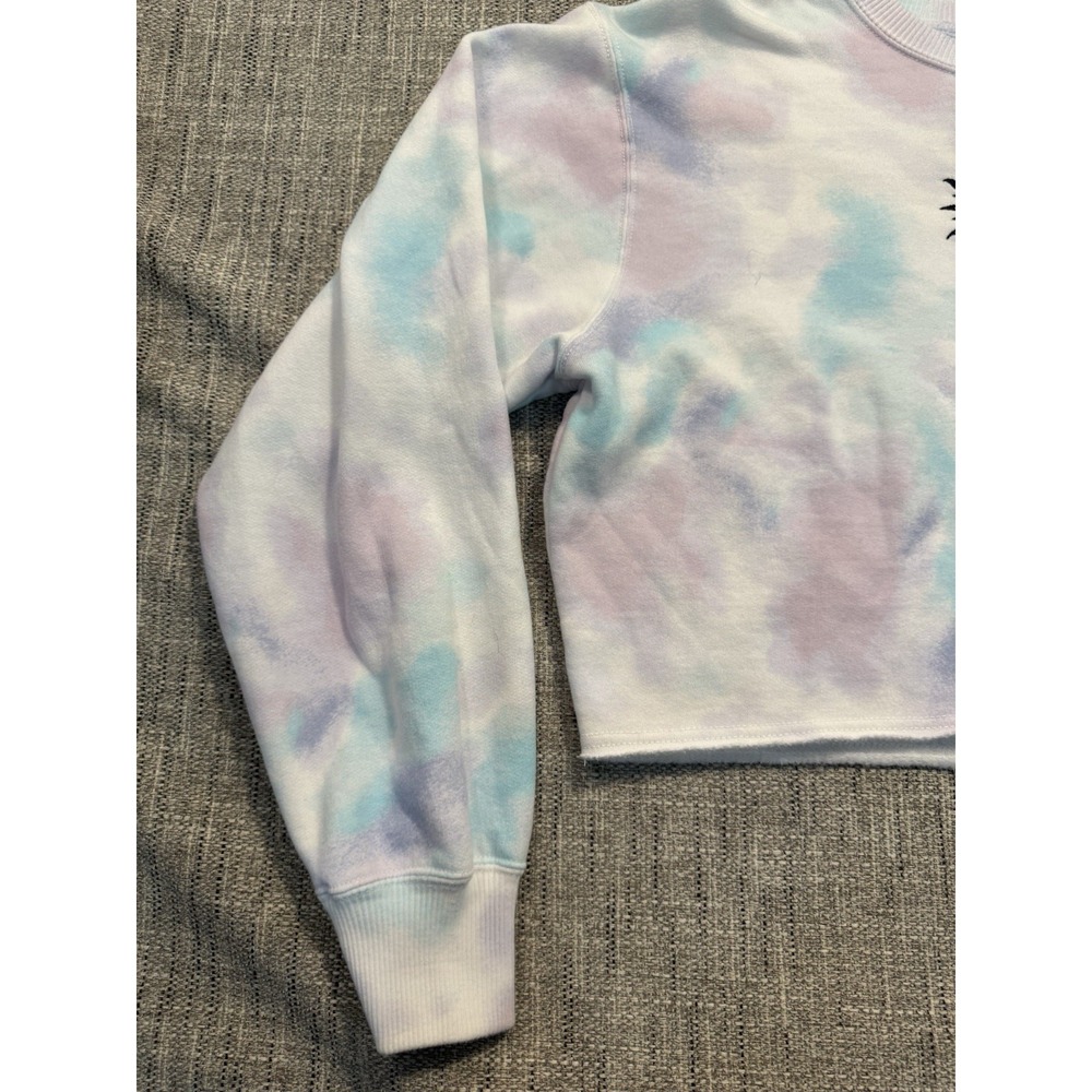 Hollister Womens Sweatshirt XSmall Pink White‎ Blue Jumper Cropped Tie Dye - Picture 6 of 12